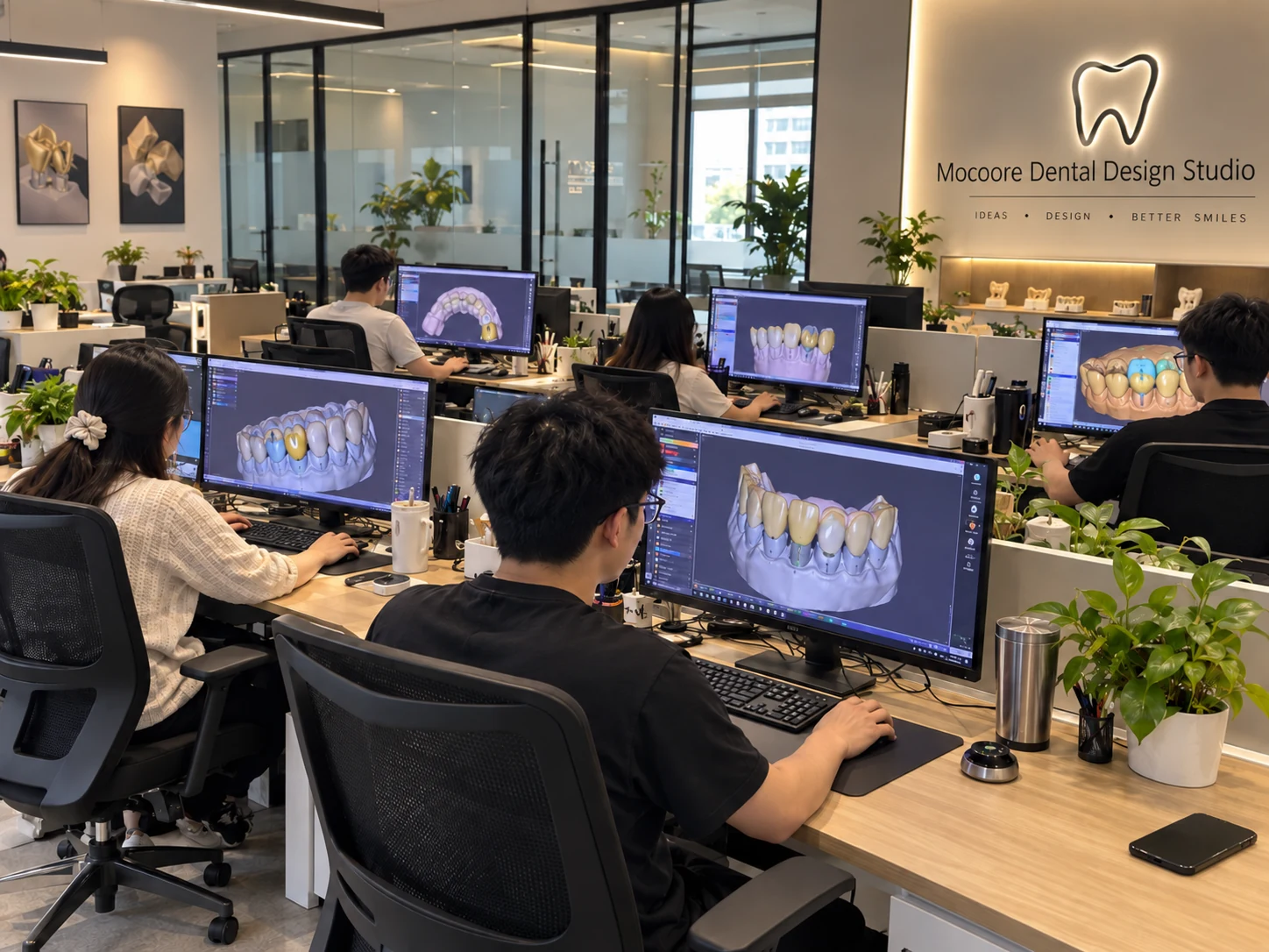 Dental design workplace with computer workstations